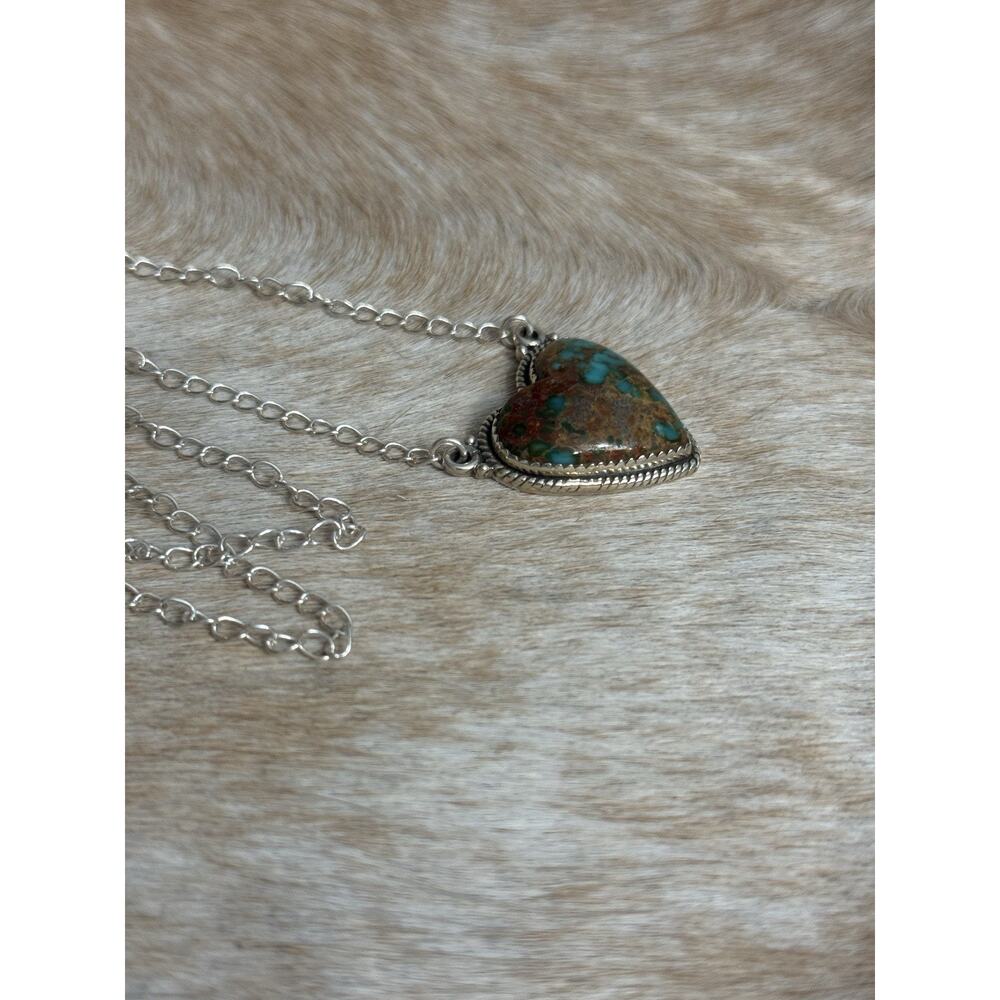 Native American Sterling Silver SW Catalina Turquoise Heart Necklace 925 - Picture 4 of 11